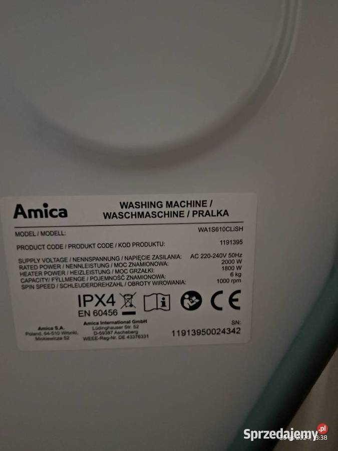 Pralka AMICA slim wolnostojące