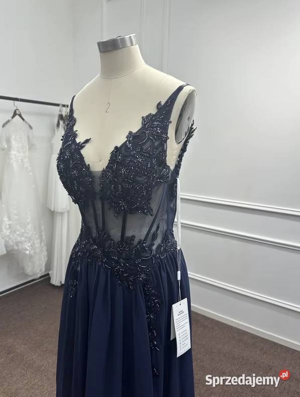 Suknia wieczorowa elegancka gorset druhna niebieski