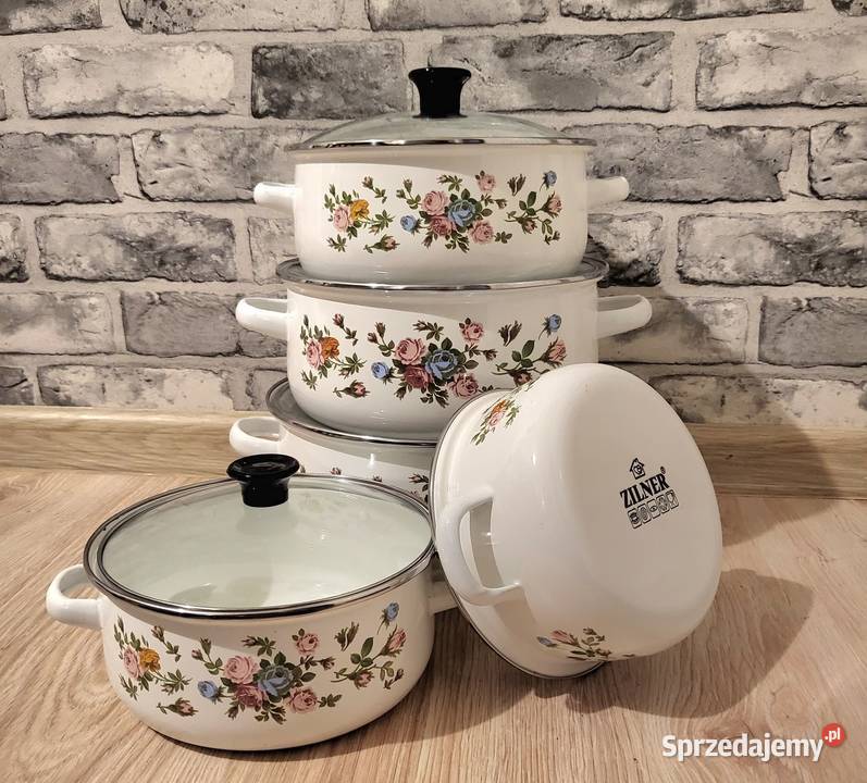Garnki białe emaliowe w różnych wzorach Kraków sprzedam