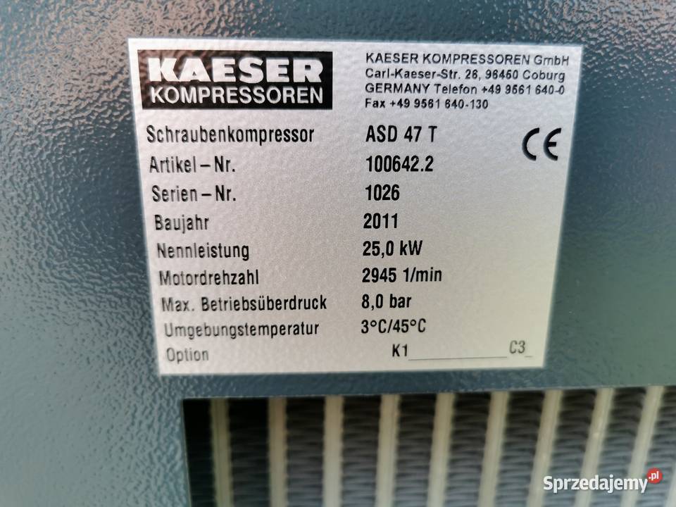 25kw 4700Lmin Sprężarka KAESER ASD47T kompresor Borzęcice