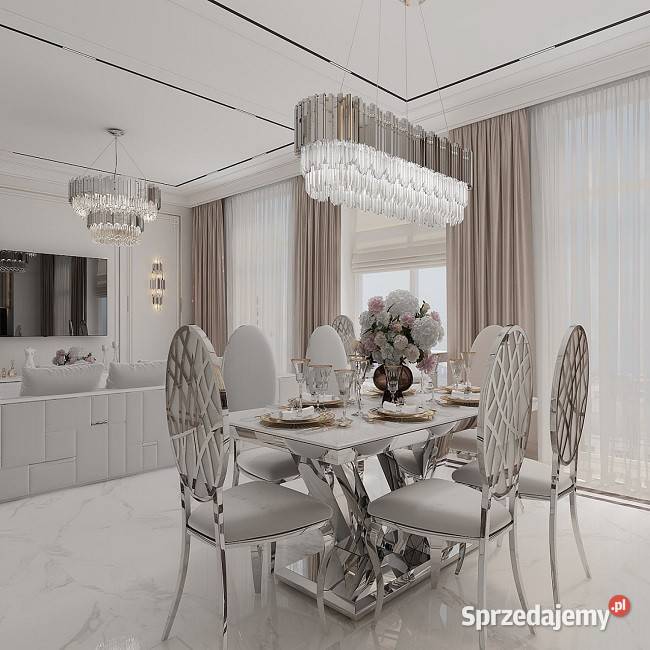 Ekskluzywny stół srebrny glamour do jadalni z
