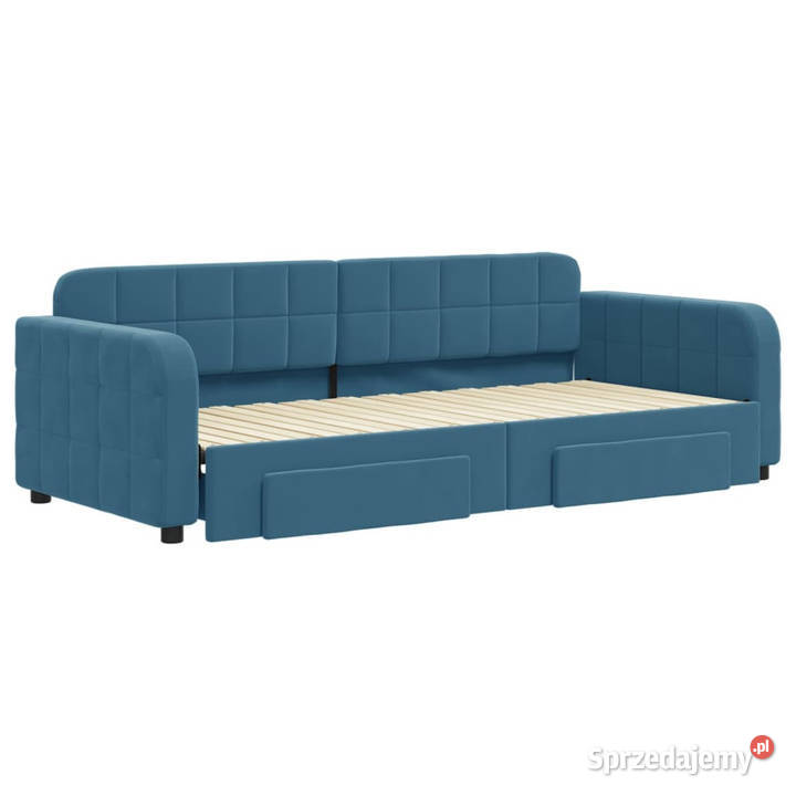Sofa rozsuwana z szufladami niebieska aksamit Łóżka Łóżka i materace Warszawa