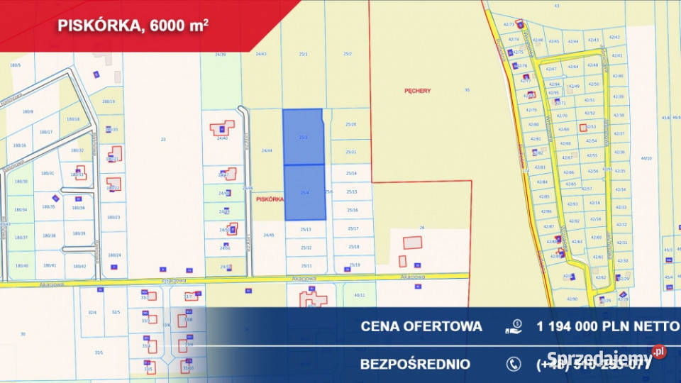 Teren inwestycyjny pod małe osiedle Piskórka gm 6000m2 Sprzedaż