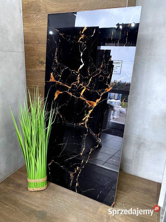 CZARNY gres poler 120x60 WYSOKI POŁYSK złoto łódzkie