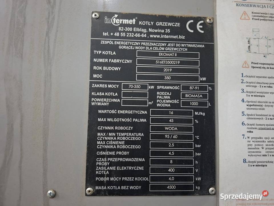 Piec INTEMET Ekomat II 350 kW 2019 mazowieckie