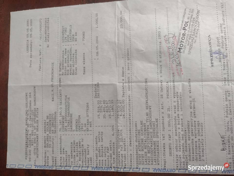 Fiat Seicento 09 2000 r faktura zakupu Wałbrzych sprzedam
