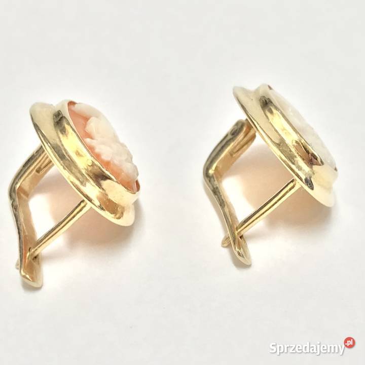 Złote kolczyki 14K 585 z ręcznie rzeźbioną kameą mazowieckie Warszawa