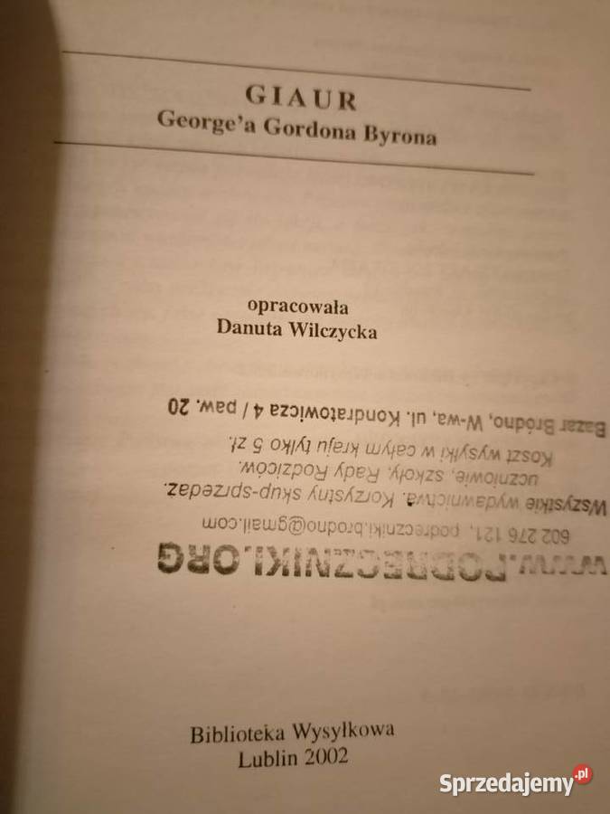 Giaur romantyzm lektury szkolne księgarnia Praga mazowieckie Warszawa sprzedam