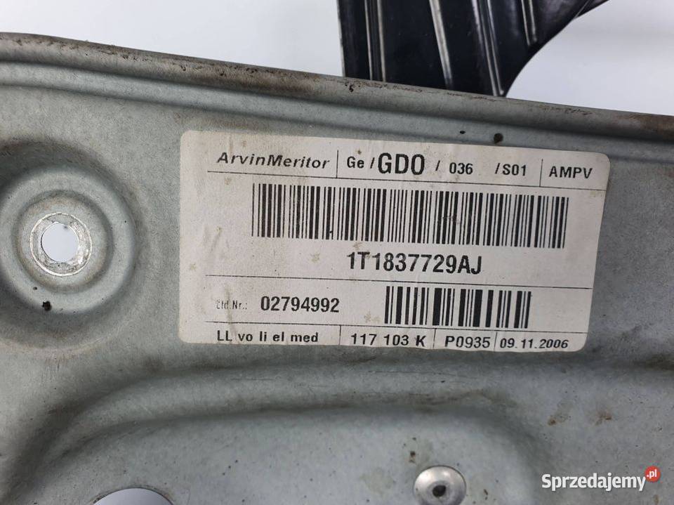 PODNOŚNIK SZYBY LP VOLKSWAGEN TOURAN 1T1837729AJ Lipno sprzedam