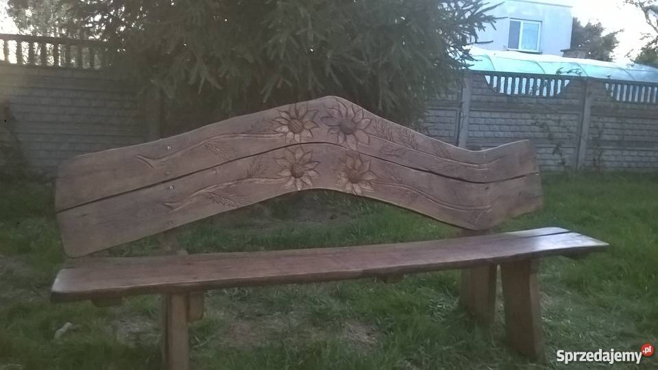 Sprzedam komplet ogrodowy dębowy rzeźbiony Lipno sprzedam