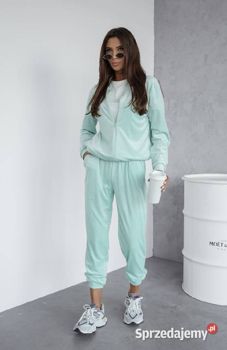 Welurowy damski dres w kolorze miętowym LXL Ostrzeszów
