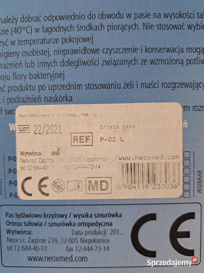 Pas lędźwiowokrzyżowy NEOX L pas 8090 model P02