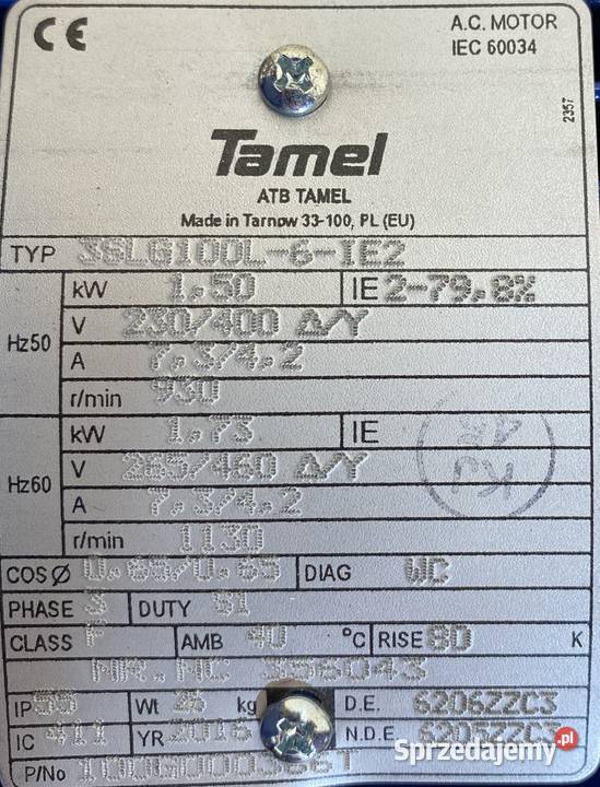 silnik elektryczny 15kW 930obr 3fazowy Tamel IE2 Pozostałe kujawsko-pomorskie Pigża