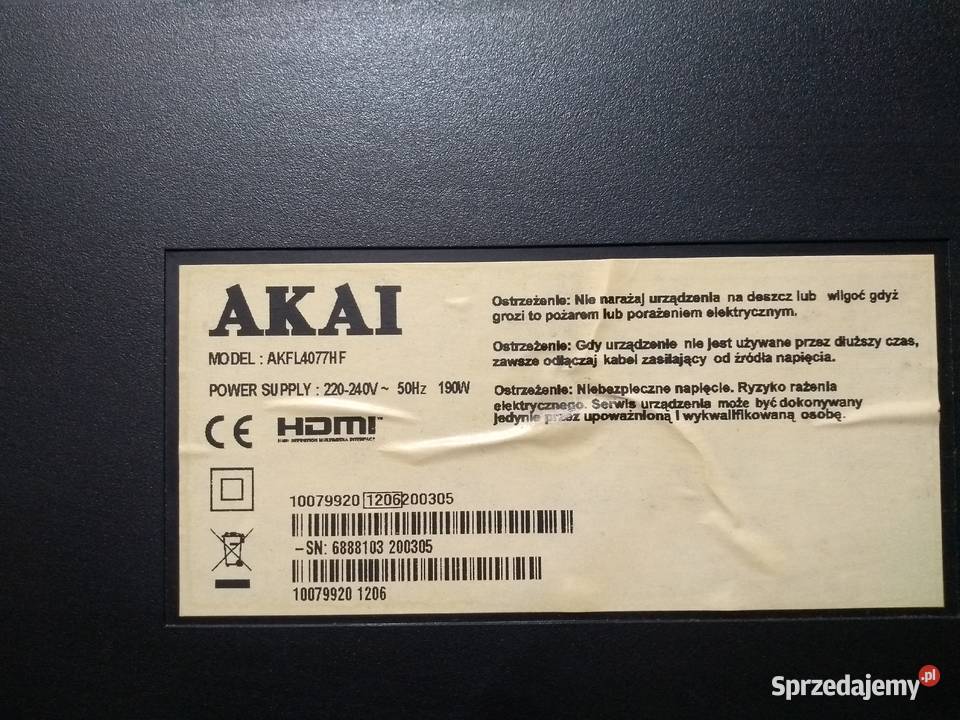 TV AKAI AKLF4077HF 40 małopolskie Głogoczów sprzedam