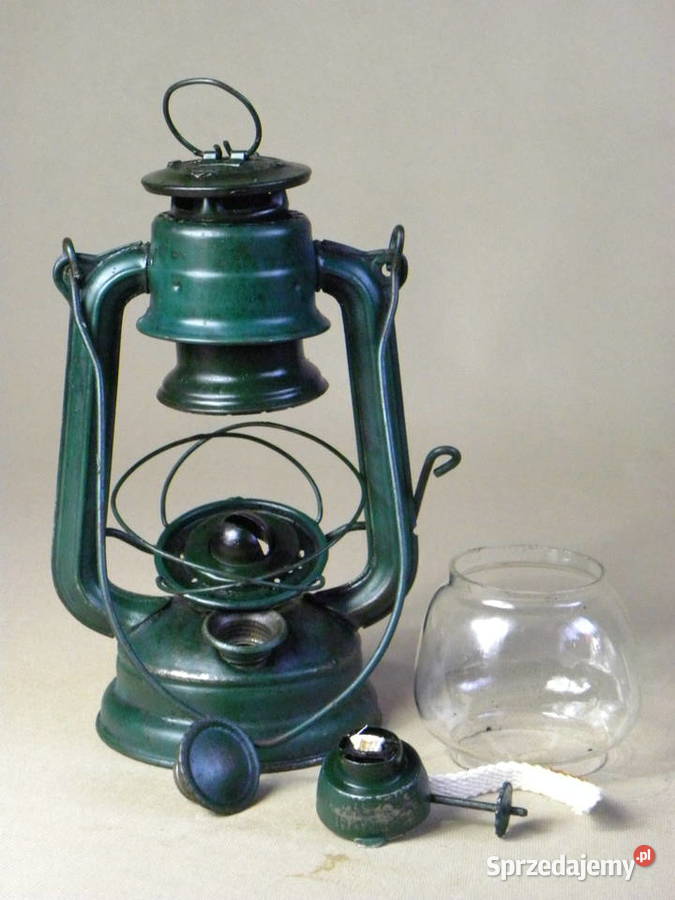 Polska lampa naftowa Jupiter 0 zielona zabytek dolnośląskie Legnica