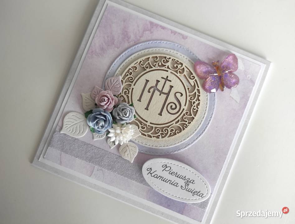 Kartka w pudełku ręcznie robiona na Komunię