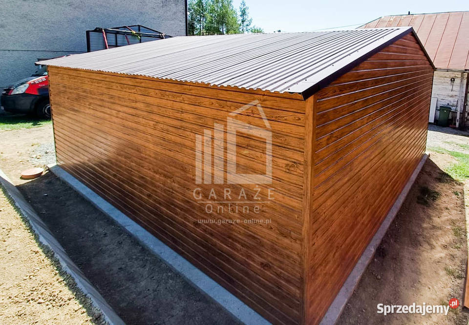 GARAŻ BLASZANY 6m x 6m dwuspadowy 2x Brama drzwi
