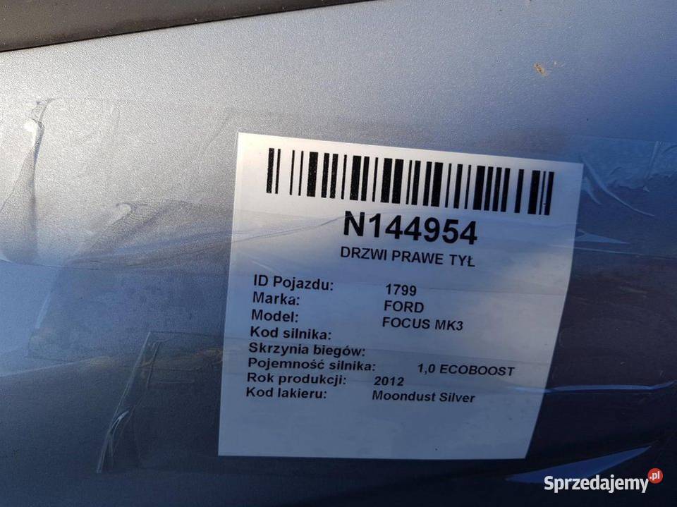 DRZWI PRAWE TYŁ MOONDUST SILVER FORD FOCUS MK3 Pozostałe sprzedam