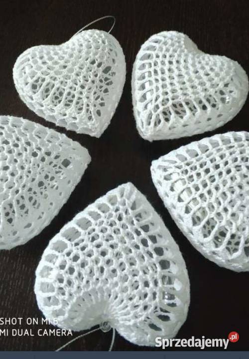 Bombki szydełkowe w kształcie serca biały Ropczyce sprzedam