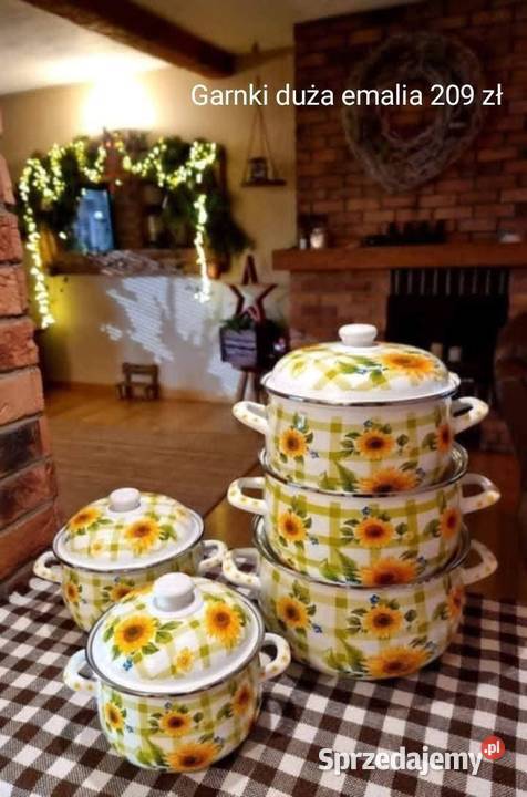 Zestaw garnkow emaliowanych 5 sztuk z pokrywkami warmińsko-mazurskie Pasłęk