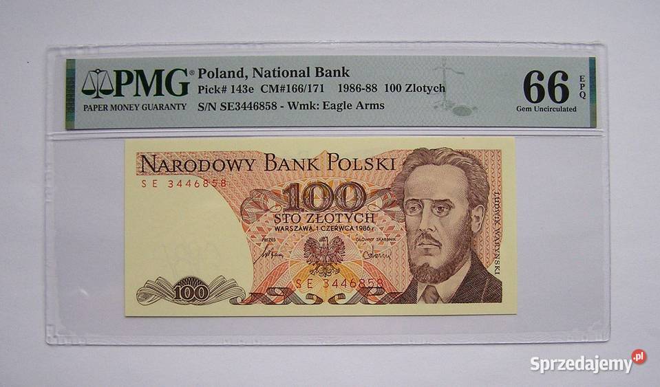 Polska 100 1986 r Seria SE PMG 66 EPQ Przepiękny Rydzyna