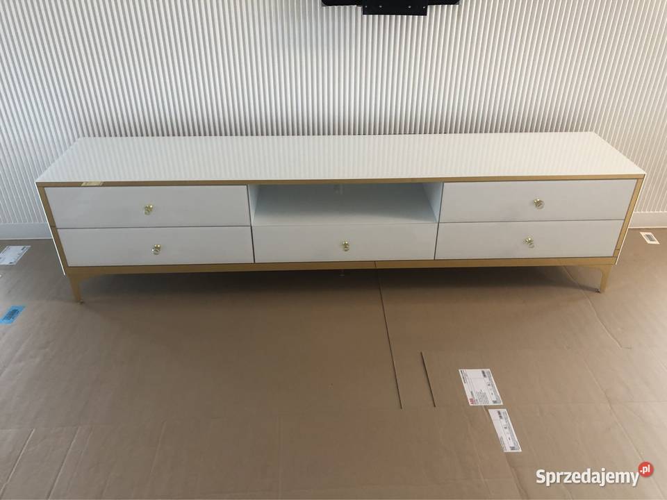 Komoda RTV nowoczesna glamour biała złota noga