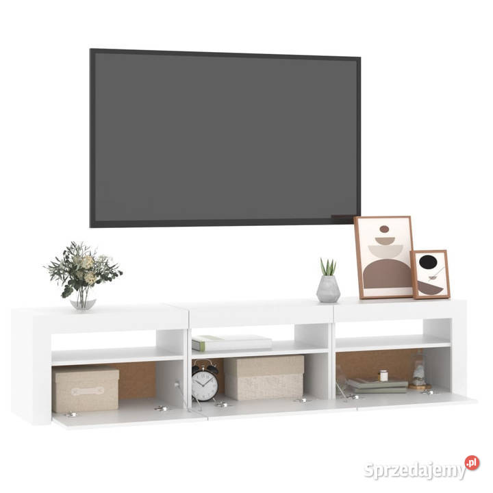 Szafka pod TV z oświetleniem LED biała 180x35x40