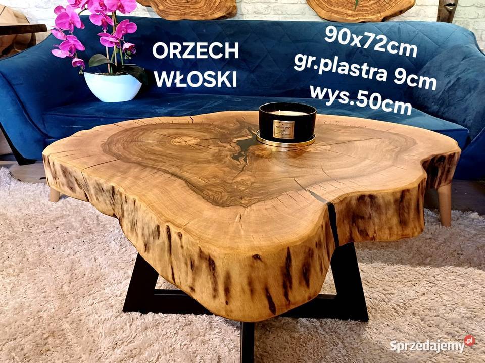 Stolik kawowy 90x72 live edge ORZECH WŁOSKI Śrem sprzedam