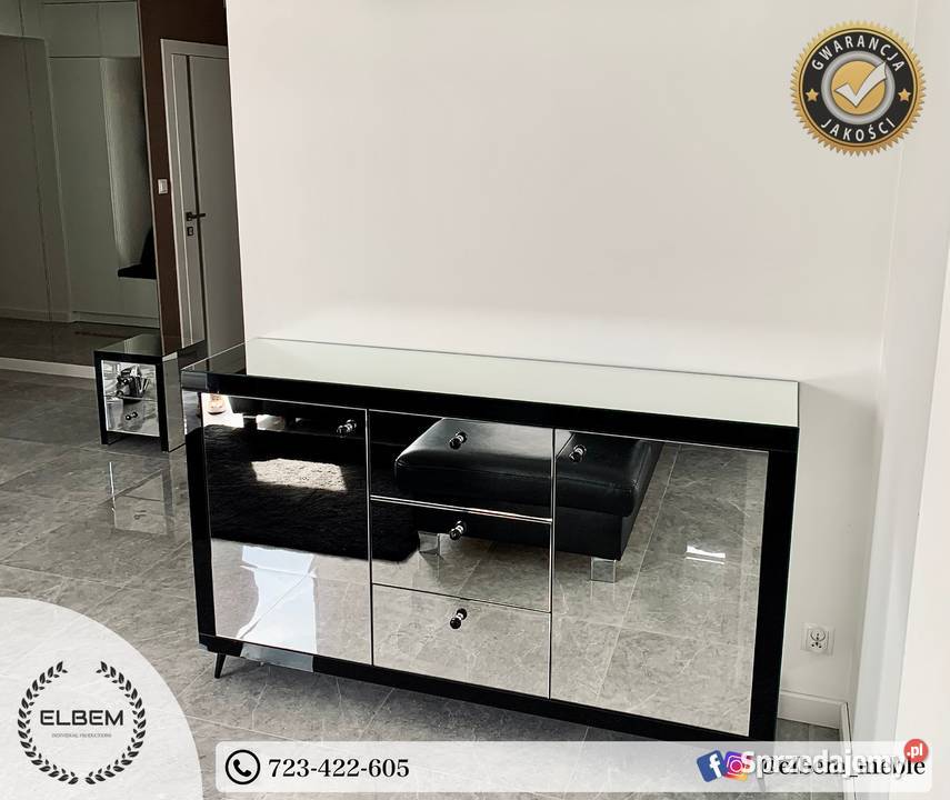 Lustrzana komoda Glamour czarne wstawki Szafy, regały, półki Kielce