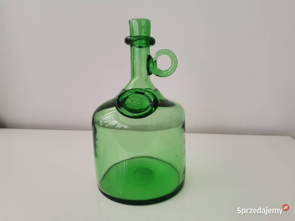 Stara zielona butla szkło artystyczne design PRL śląskie