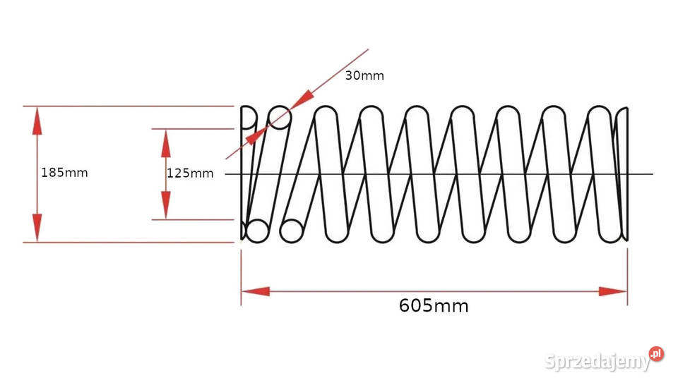 Sprężyna naciskowa głębosza Fi30x605mm Staltech Do maszyn uprawowych Kamionna