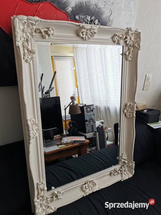 Piękne stylowe lustro biała drewniana rama Łódź