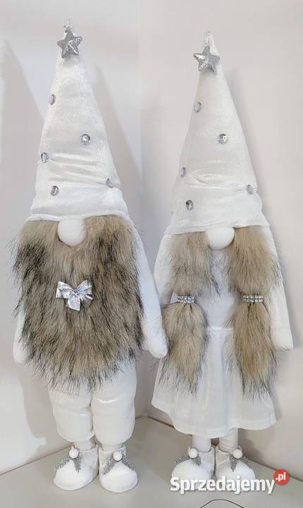 Skrzaty świąteczne krasnale gnomy para srebrny Lipnica