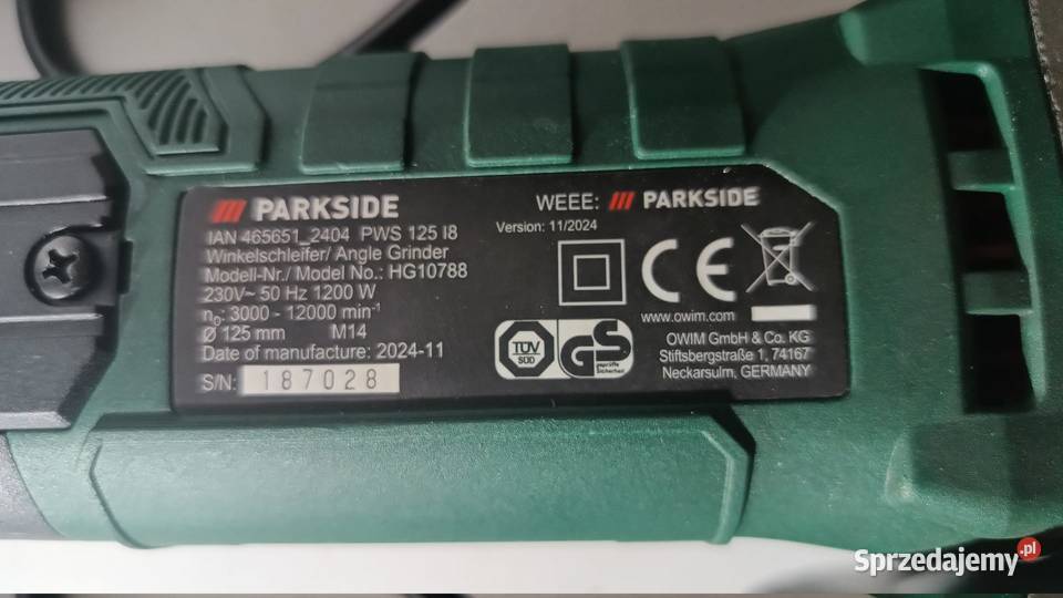 Szlifierka kątowa PARKSIDE 1200W Katowice