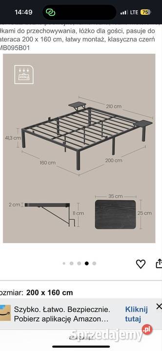 VASAGLE Łóżko podwójne rama łóżka łóżko metalowe 160cm Warszawa