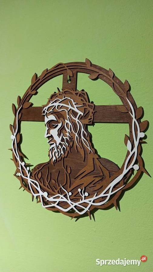 Drewniany Obraz Jezus w Koronie Cierniowej 3D brązowy mazowieckie Warszawa