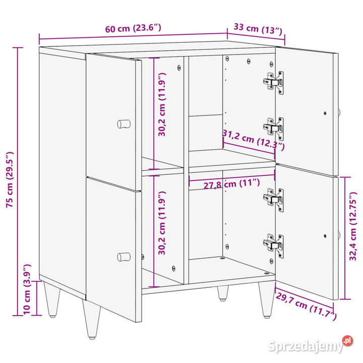 Szafka 60x33x75 lite drewno mango WM358346 Pozostałe mazowieckie Warszawa