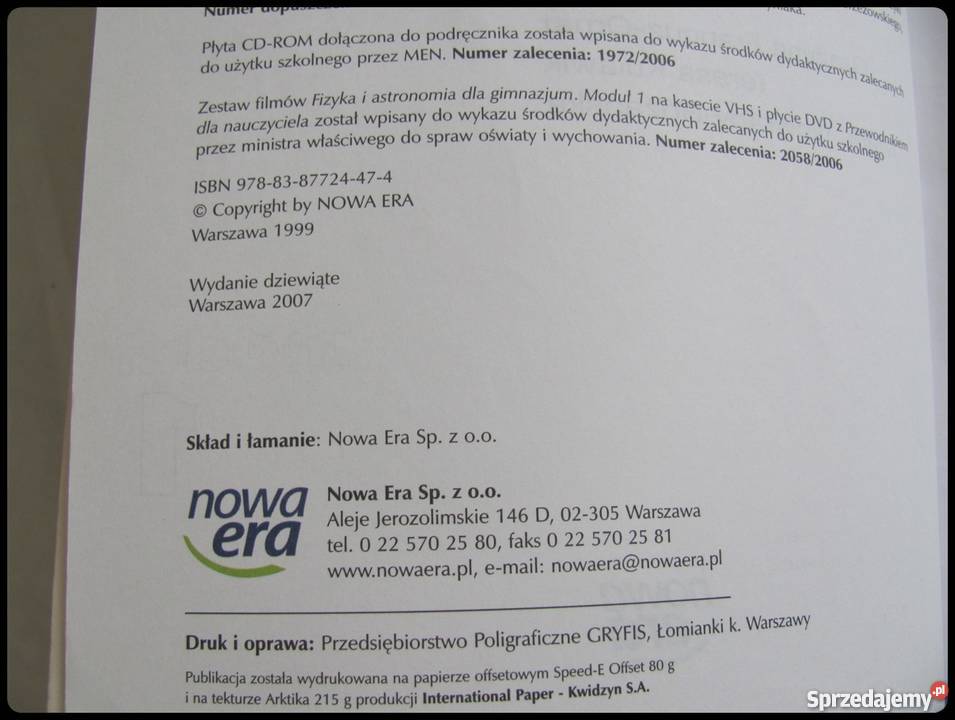 Fizyka i astronomia w świecie materii podręcznik Rok wydania 2007 Płock