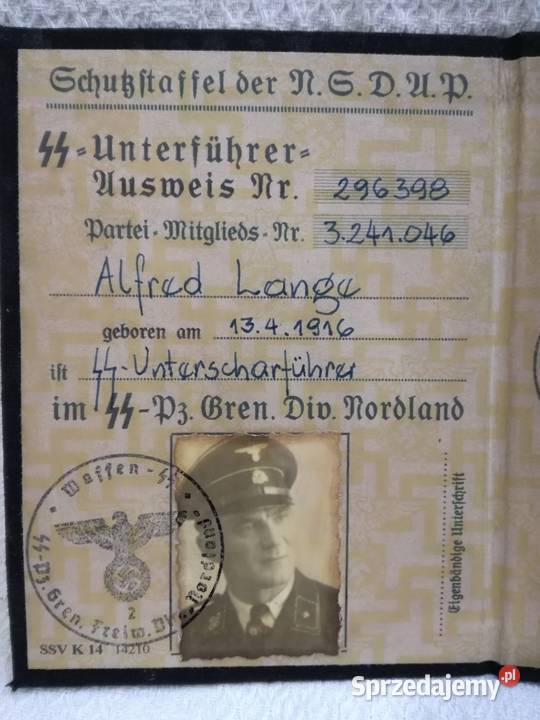 Legitymacja SS ze zdjęciem III Rzesza Kraków