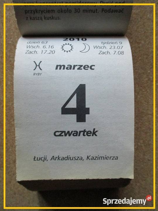 Kartka z kalendarza kalendarz Przyjaciółka Pozostałe łódzkie Łódź