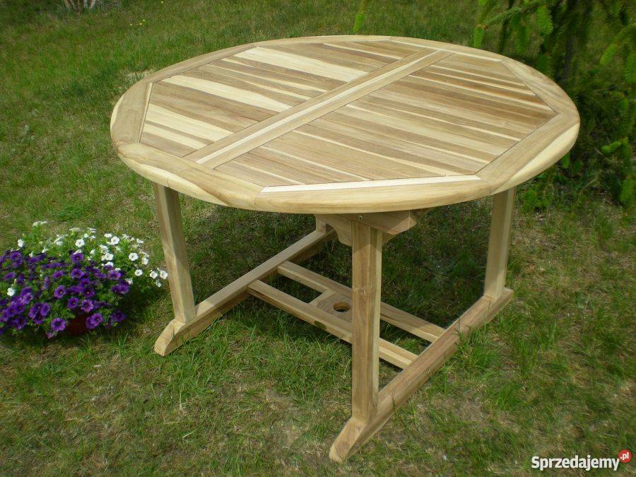 Solidny stół ogrodowy z drewna teakowego 120 170 żółcie Konin