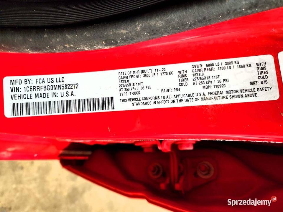 2020 RAM TRUCKS 1500 BIG HORN do sprowadzenia Częstochowa