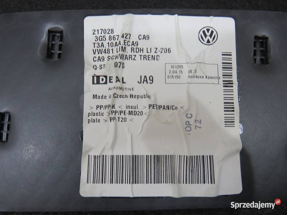 BOCZEK BAGAZNIKA LEWY SEDAN PASSAT B8 3G5867427 osobowe sprzedam