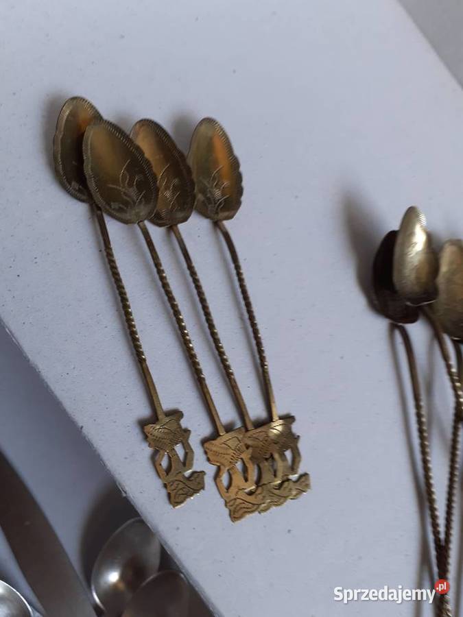 Łyżeczki deserowe staruszki mosiądz