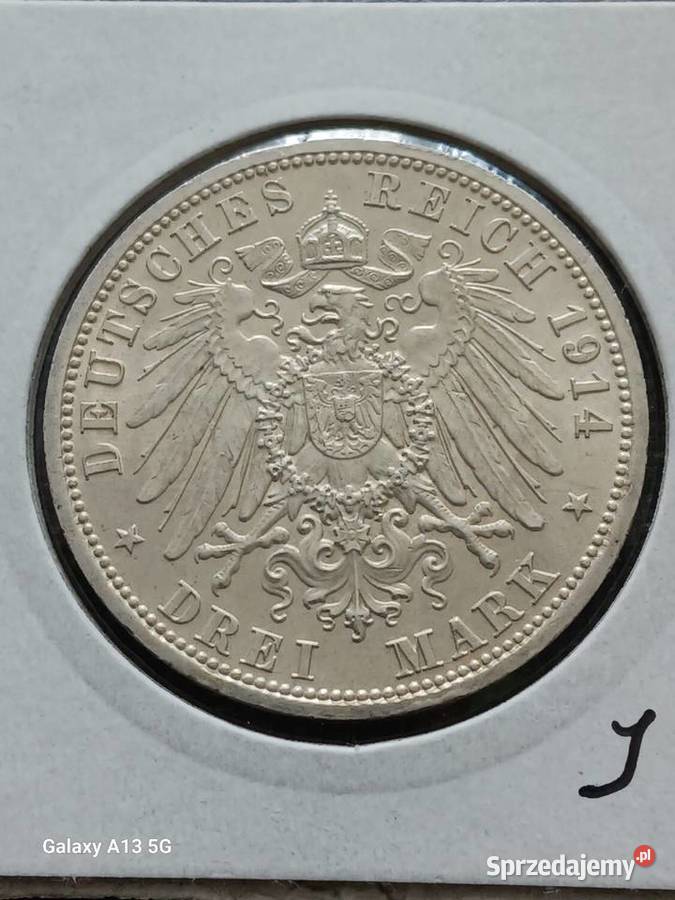 3 Marki Prusy Wilhelm II 1914 r men A Śliczny wielkopolskie Konin