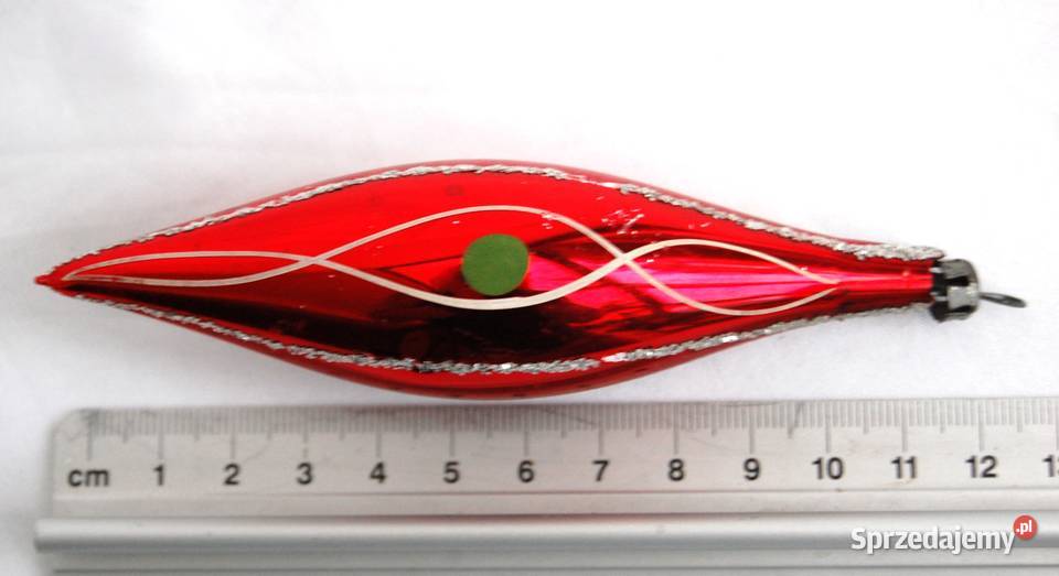 Stara bombka szklana czerwony sopel ręcznie Lublin