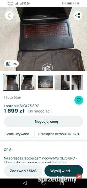Gamingowy laptop MSI Czytaj opis