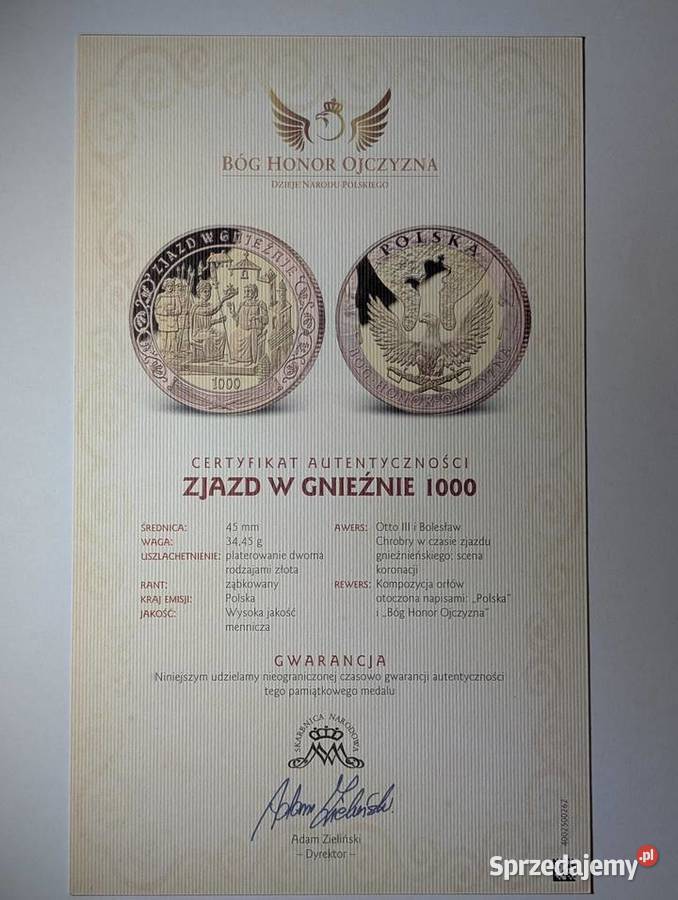 Certyfikat Skarbnica Narodowa Zjazd w Gnieźnie Piła