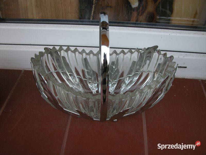 stary szklany kosz sygnowany Gorzów Wielkopolski