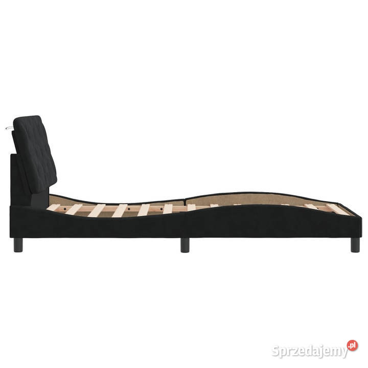 Rama łóżka z zagłówkiem czarna aksamitem 90x200